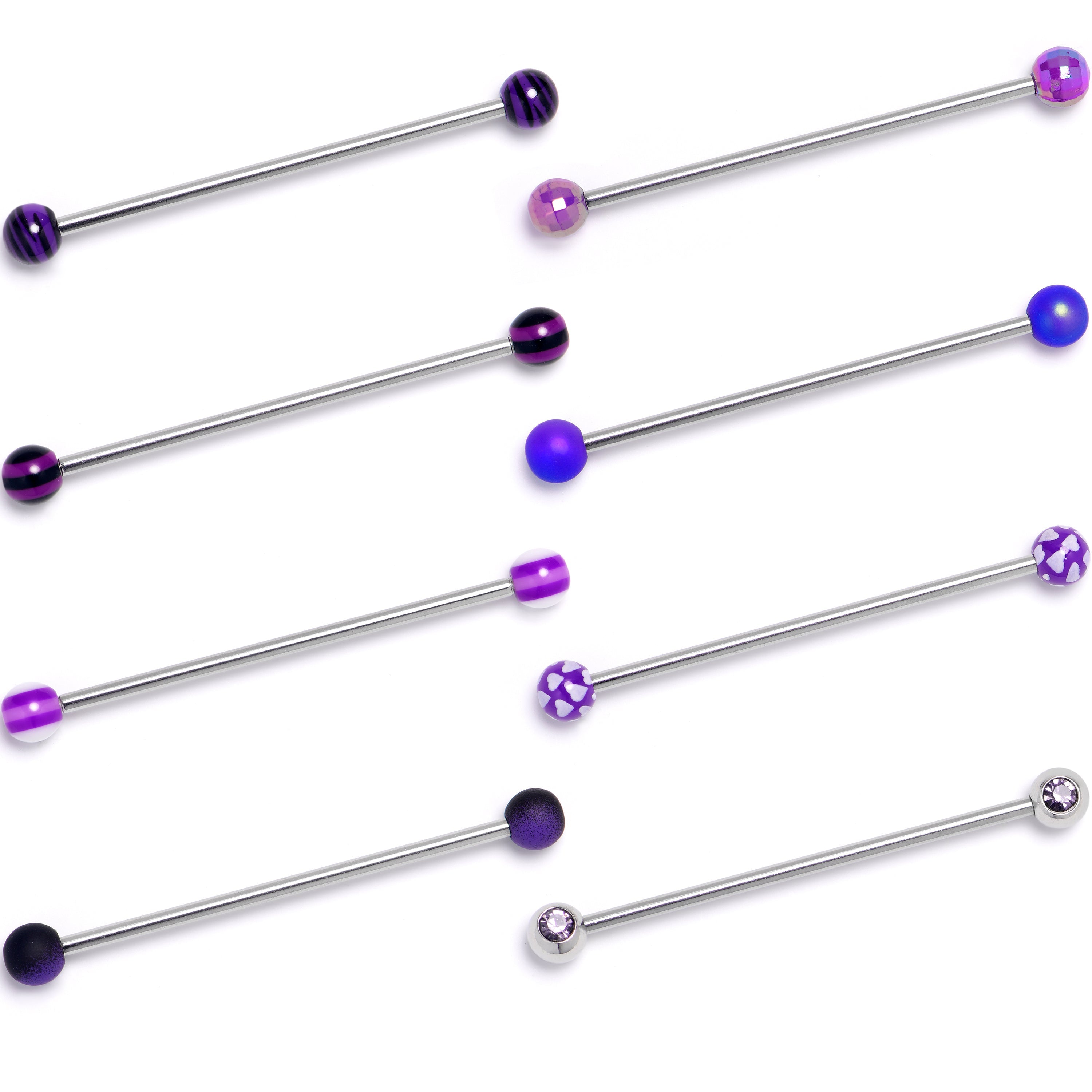 BodyCandy 14G Purple Gem Hearts Black Blue Industrial Barbell 38mm Set of 8 — main product shot