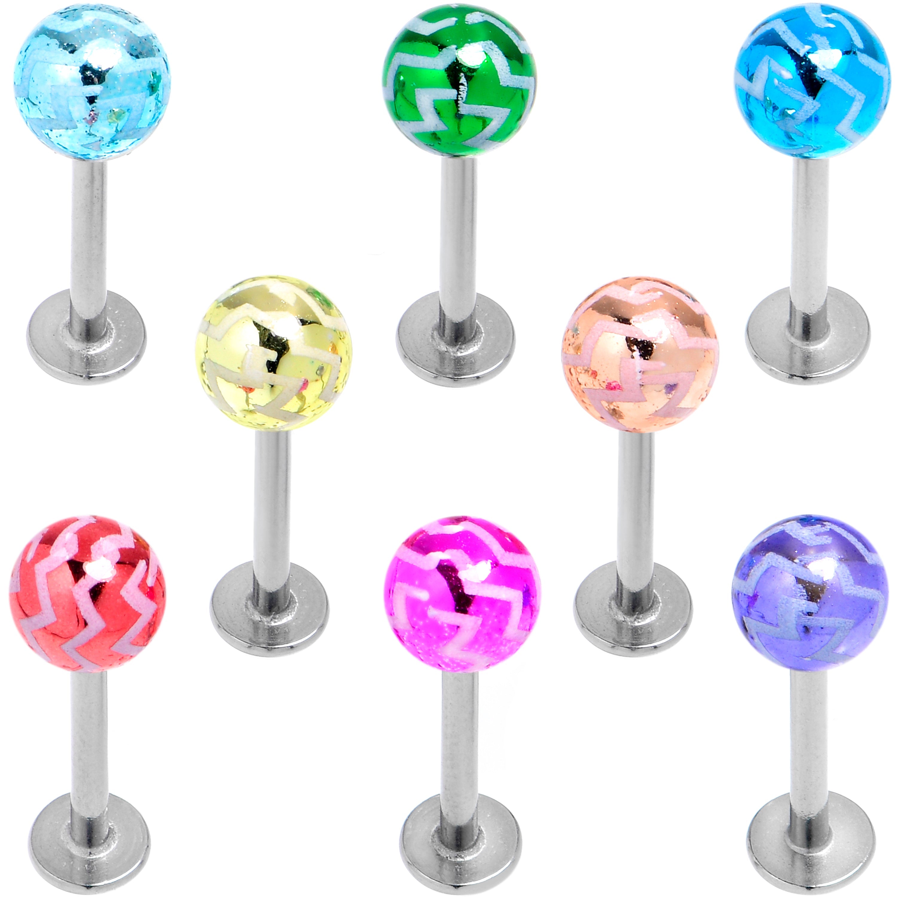 BodyCandy 16G 5/16 Zigzag Multicolor Ends Labret Monroe Tragus Set of 8 — main product shot