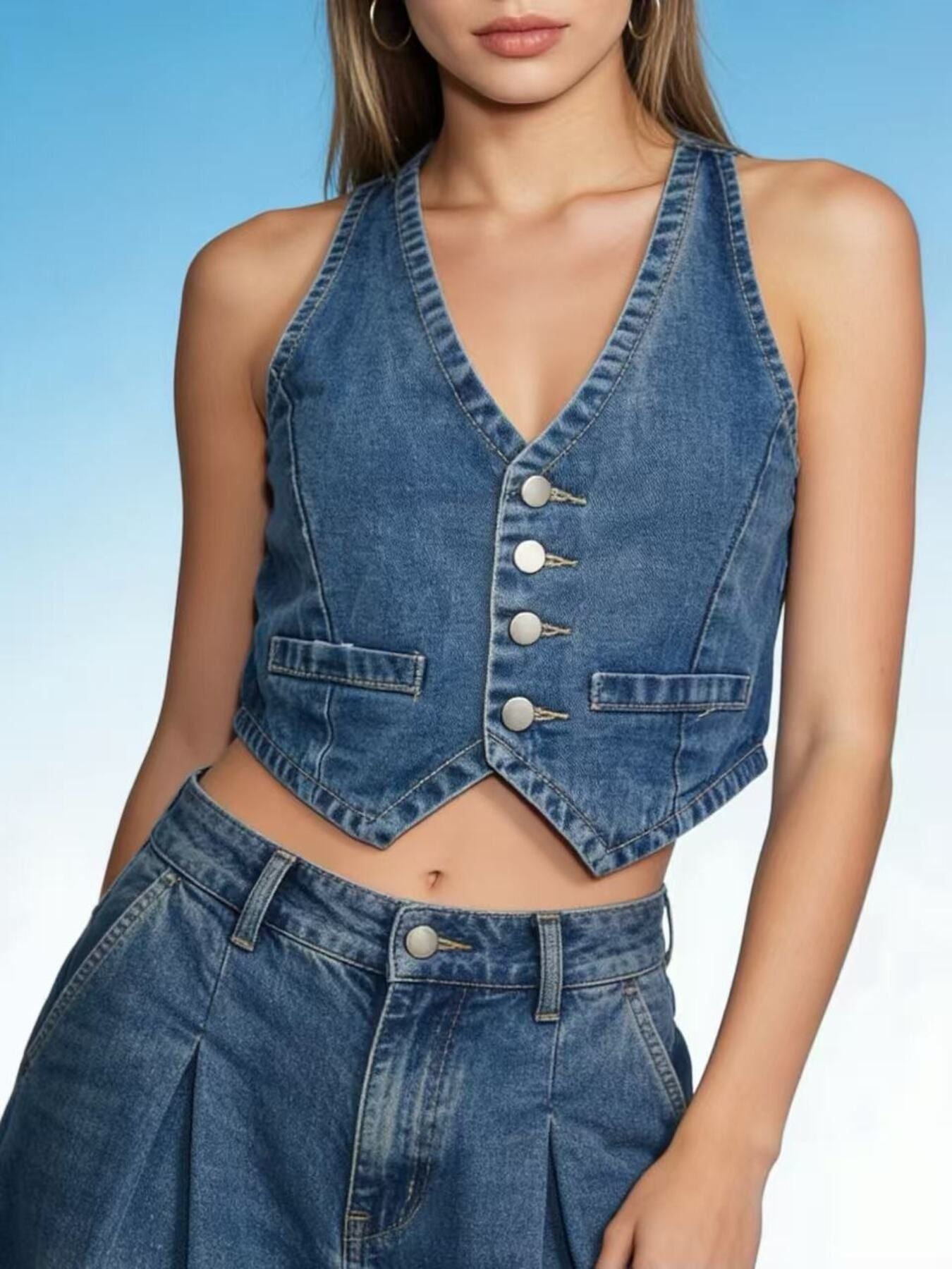 Button-Down Denim Vest
