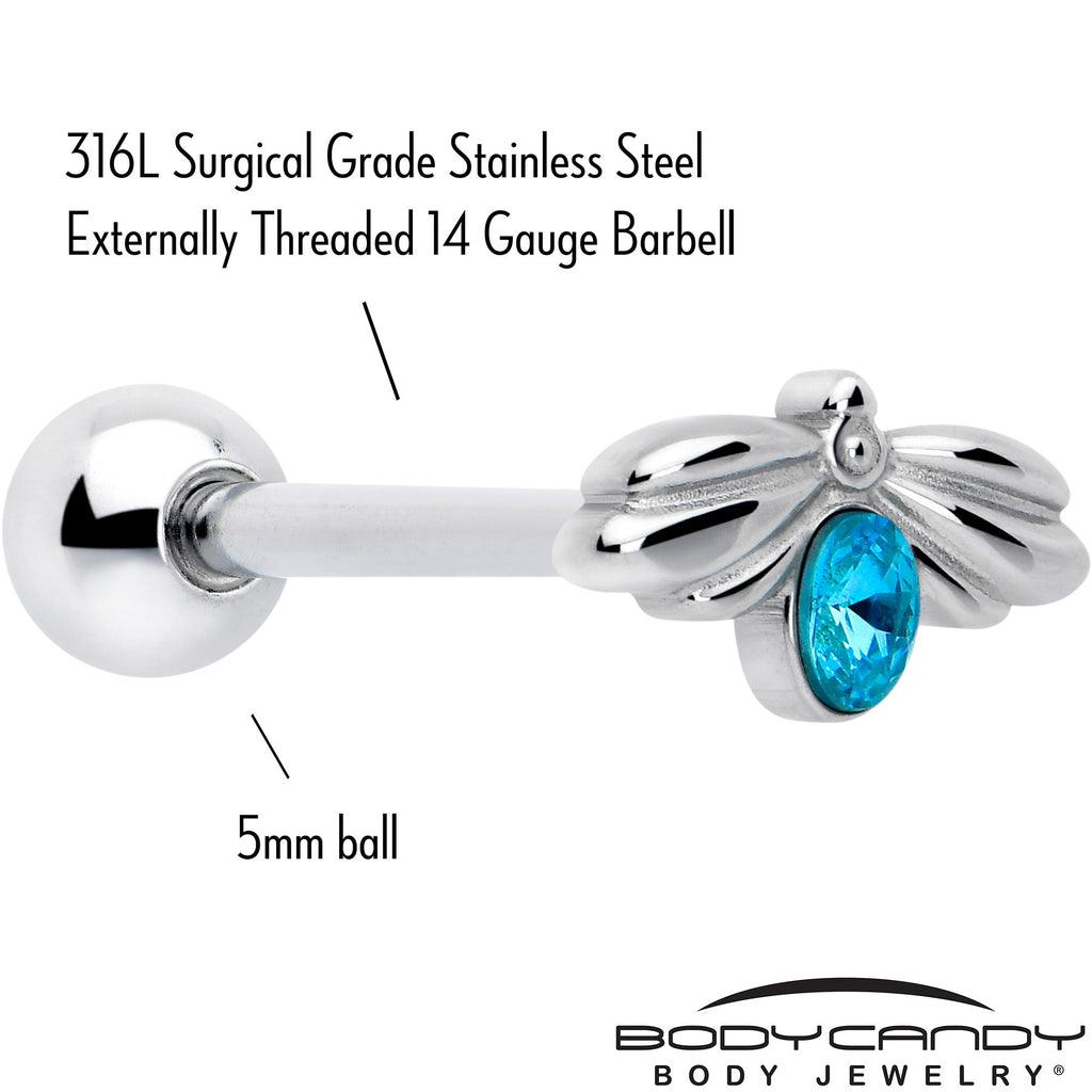 BodyCandy Blue Gem Little Cutie Bee Barbell Tongue Ring — detail close-up