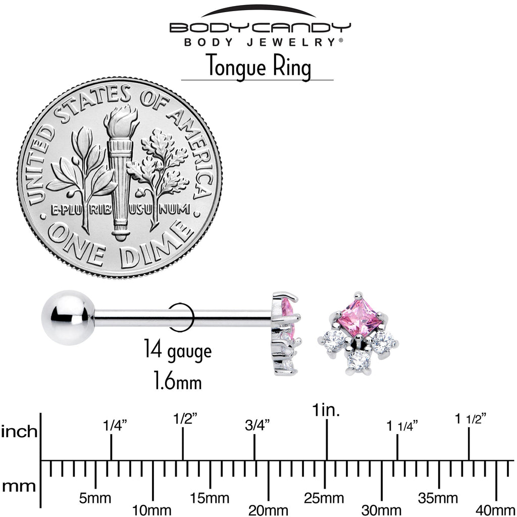 BodyCandy Pink Clear CZ Gem Rhombus Riot Barbell Tongue Ring — back view
