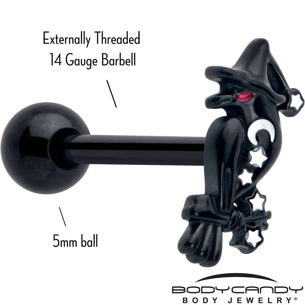 BodyCandy Black Raven Witch Barbell Tongue Ring — detail close-up