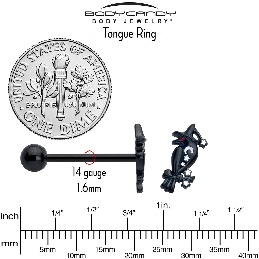 BodyCandy Black Raven Witch Barbell Tongue Ring — back view