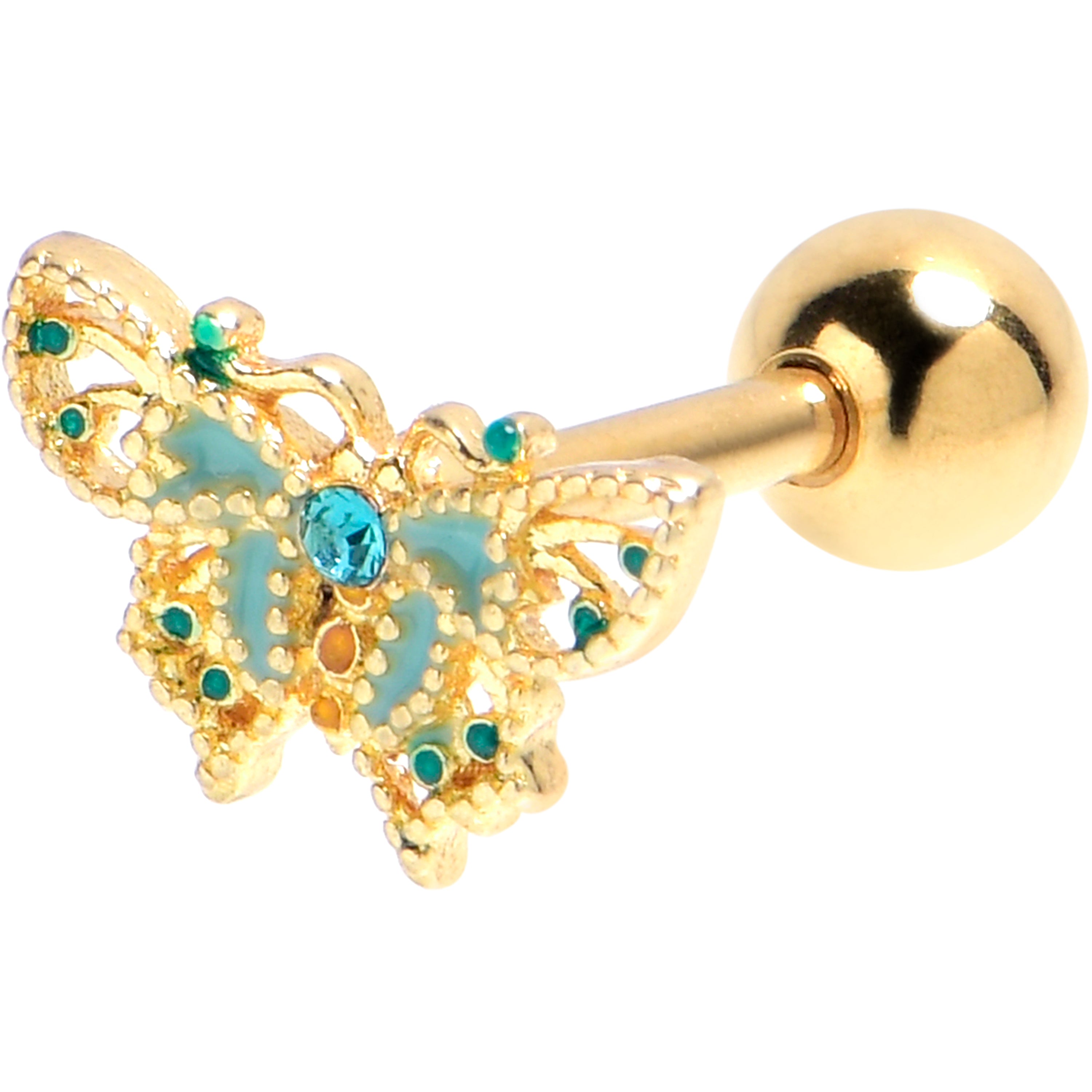 BodyCandy 16G 1/4 Blue Gem Gold Tone Ribbon Butterfly Cartilage Earring — main product shot