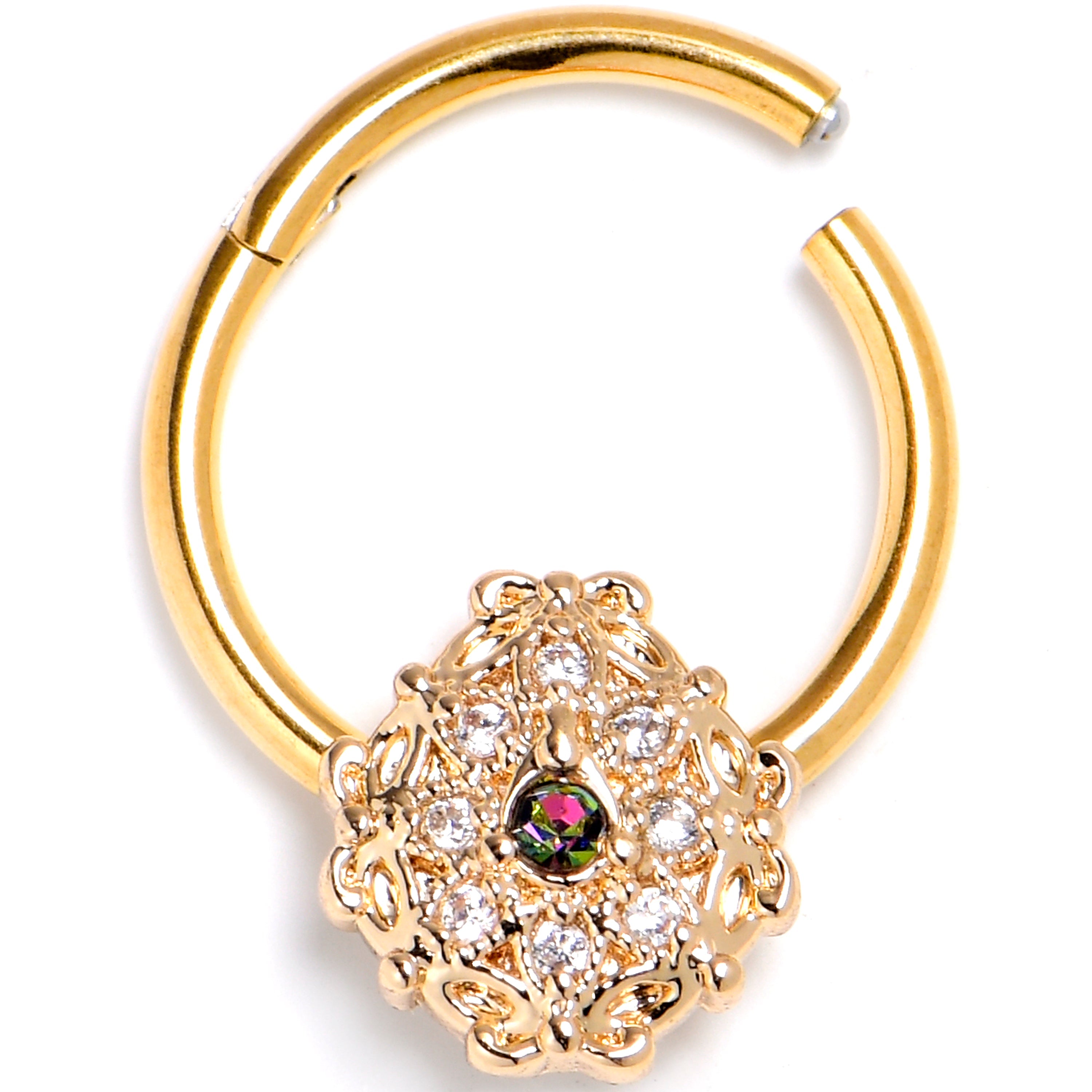 BodyCandy 16G 3/8 Vitrail Gem Gold Tone Blossom Bloom Hinged Segment Ring — main product shot