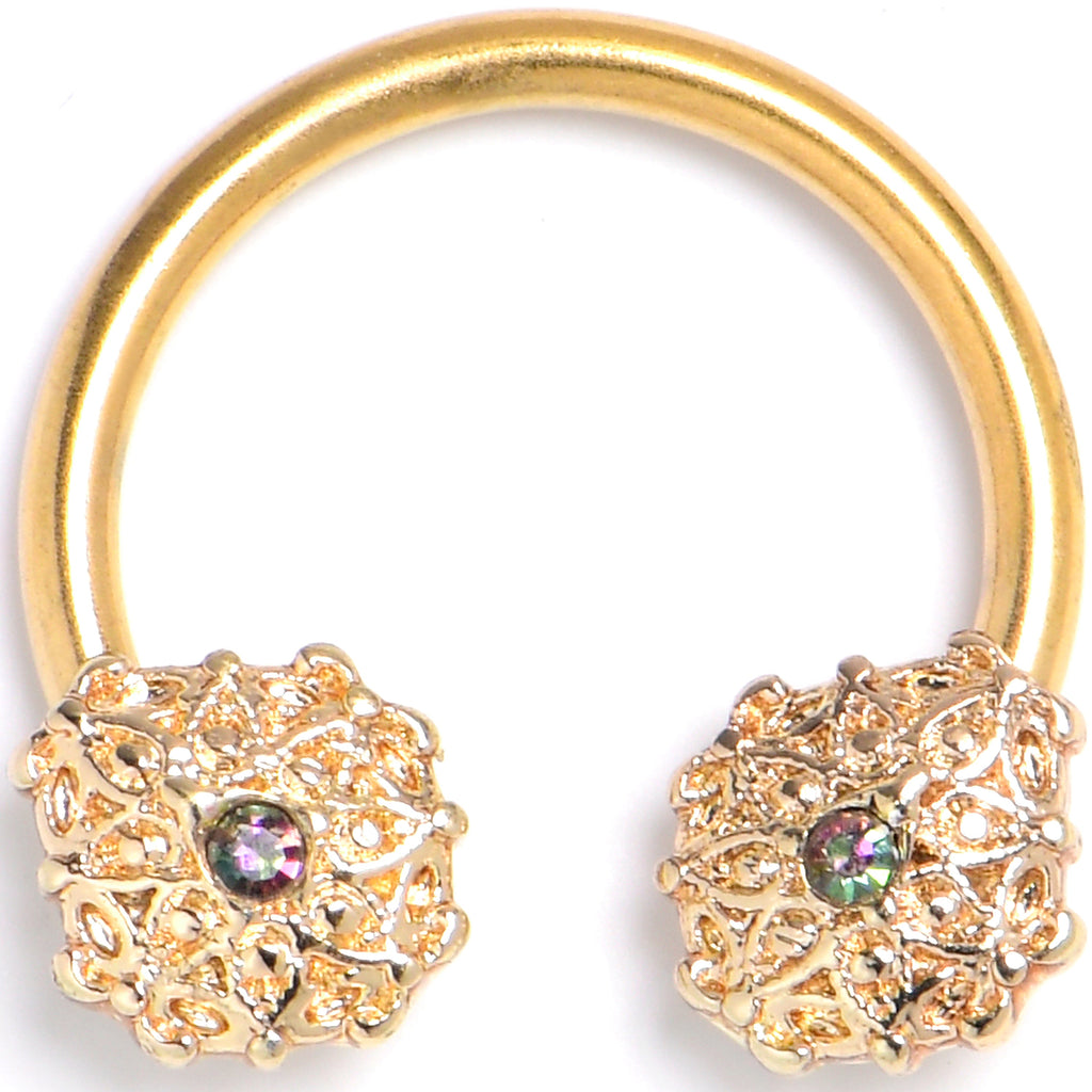 BodyCandy 16G 3/8 Vitrail Gem Gold Tone Blossom Bloom Circular Barbell — main product shot