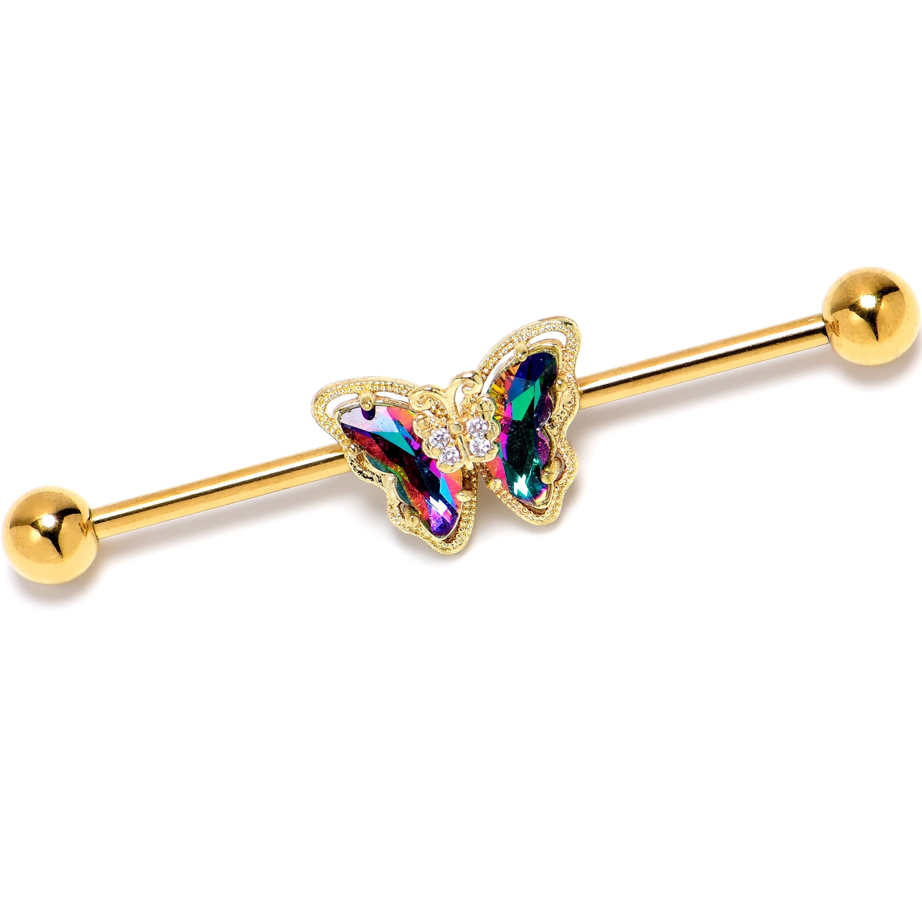 BodyCandy 14G Vitrail Gem Gold Tone Classic Butterfly Industrial Barbell 38mm — main product shot