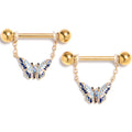 BodyCandy 14G 9/16 Blue Gem Gold Tone Evening Butterfly Dangle Nipple Ring Set — main product shot