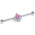 BodyCandy 14G Pink CZ Gem Rhombus Riot Industrial Barbell 38mm — main product shot