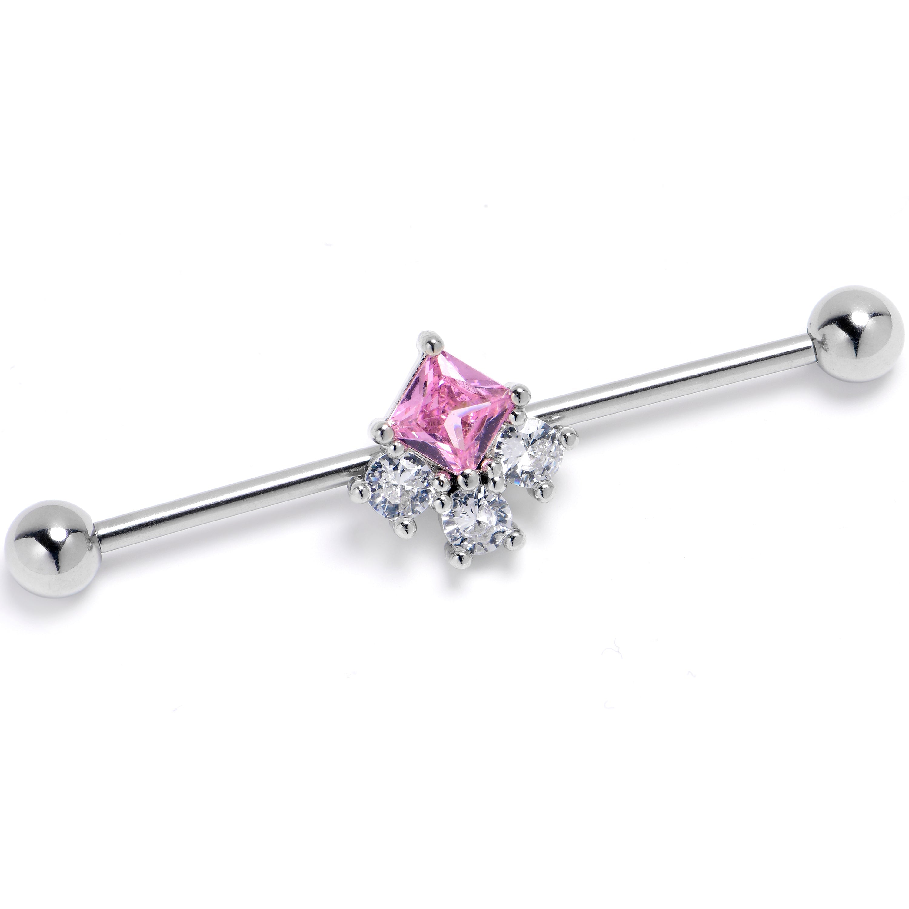 BodyCandy 14G Pink CZ Gem Rhombus Riot Industrial Barbell 38mm — main product shot