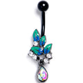 BodyCandy Clear Aurora CZ Gem Black Lush Leaves Dangle Belly Ring — main product shot