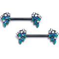 BodyCandy 14G 9/16 Clear CZ Gem Black Lush Leaves Barbell Nipple Ring Set — main product shot