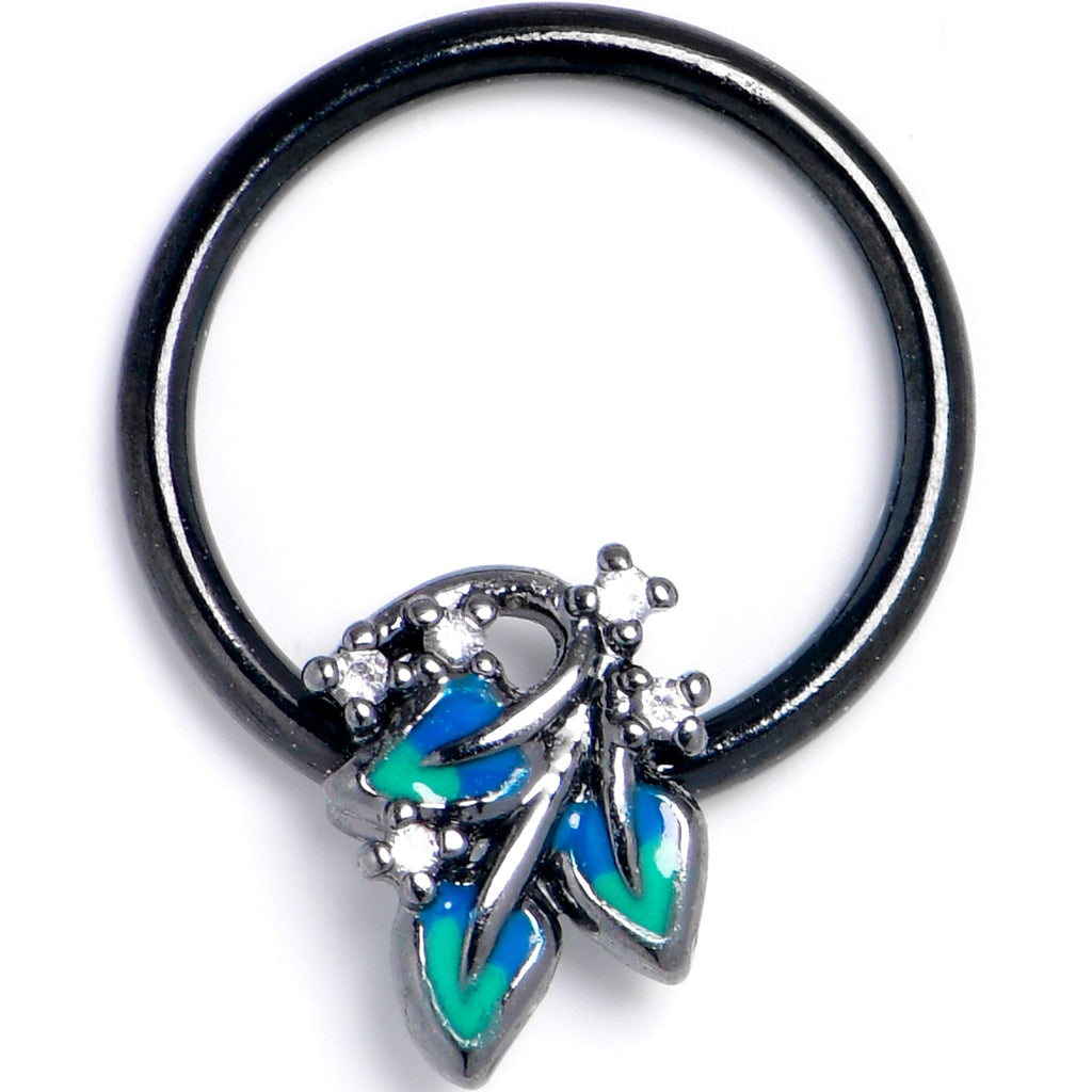 BodyCandy 16G 3/8 Clear CZ Gem Black Lush Leaves BCR Captive Ring — main product shot