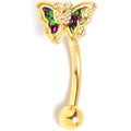 BodyCandy 16G 5/16 Vitrail Gem Gold Tone Classic Butterfly Curved Eyebrow Ring — main product shot