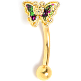 16G 5/16 Vitrail Gem Gold Tone Classic Butterfly Curved Eyebrow Ring