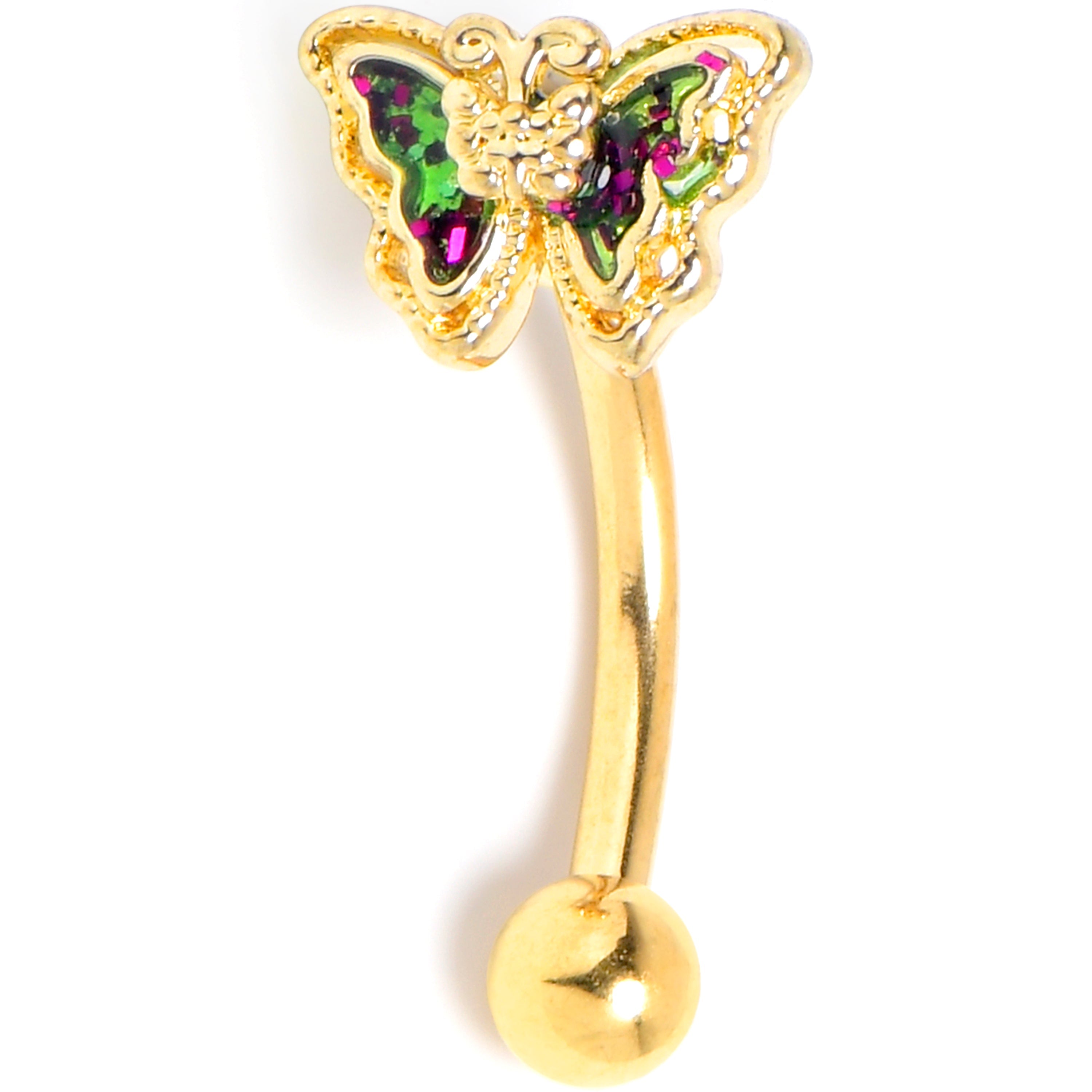 BodyCandy 16G 5/16 Vitrail Gem Gold Tone Classic Butterfly Curved Eyebrow Ring — main product shot