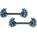 BodyCandy 14G 9/16 Clear Gem Black Peacock Green Barbell Nipple Ring Set — main product shot