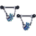 BodyCandy 14G 9/16 Clear Gem Black Peacock Green Dangle Nipple Ring Set — main product shot