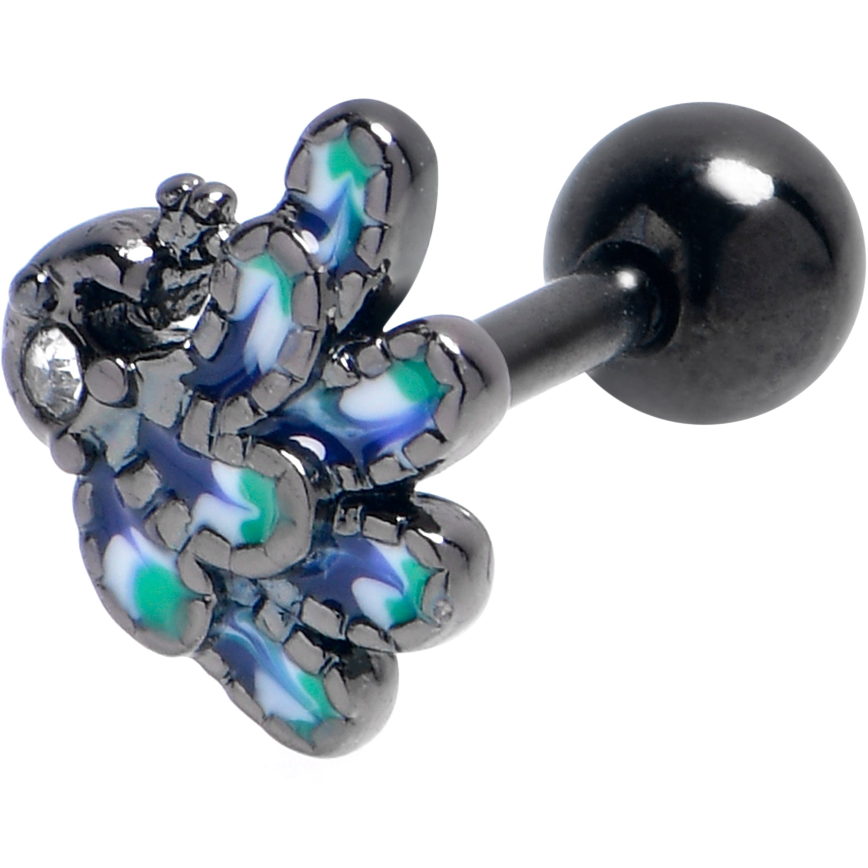 BodyCandy 16G 1/4 Clear Gem Black Peacock Green Cartilage Tragus Earring — main product shot