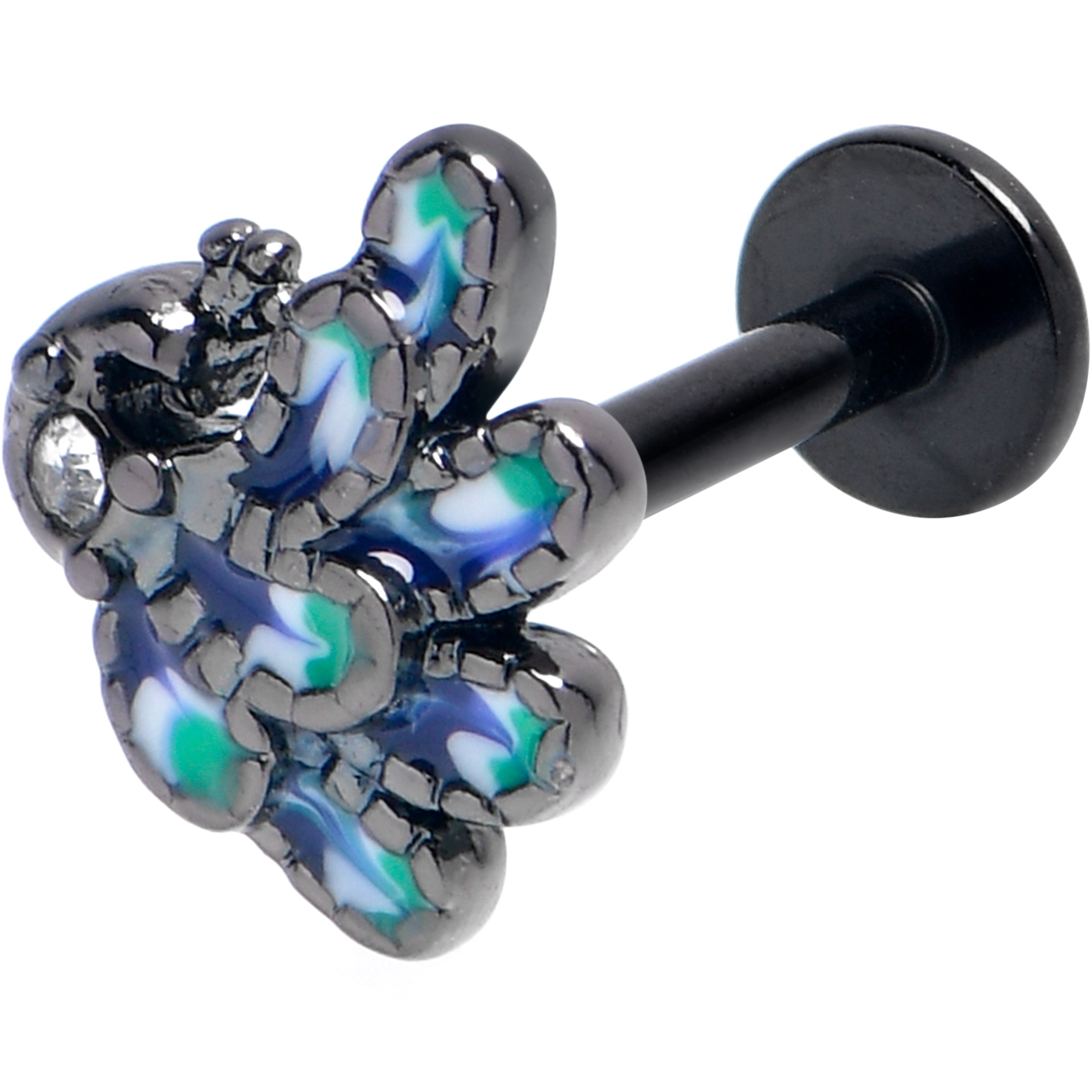BodyCandy 16G 5/16 Clear Gem Black Peacock Green Labret Monroe Tragus — main product shot