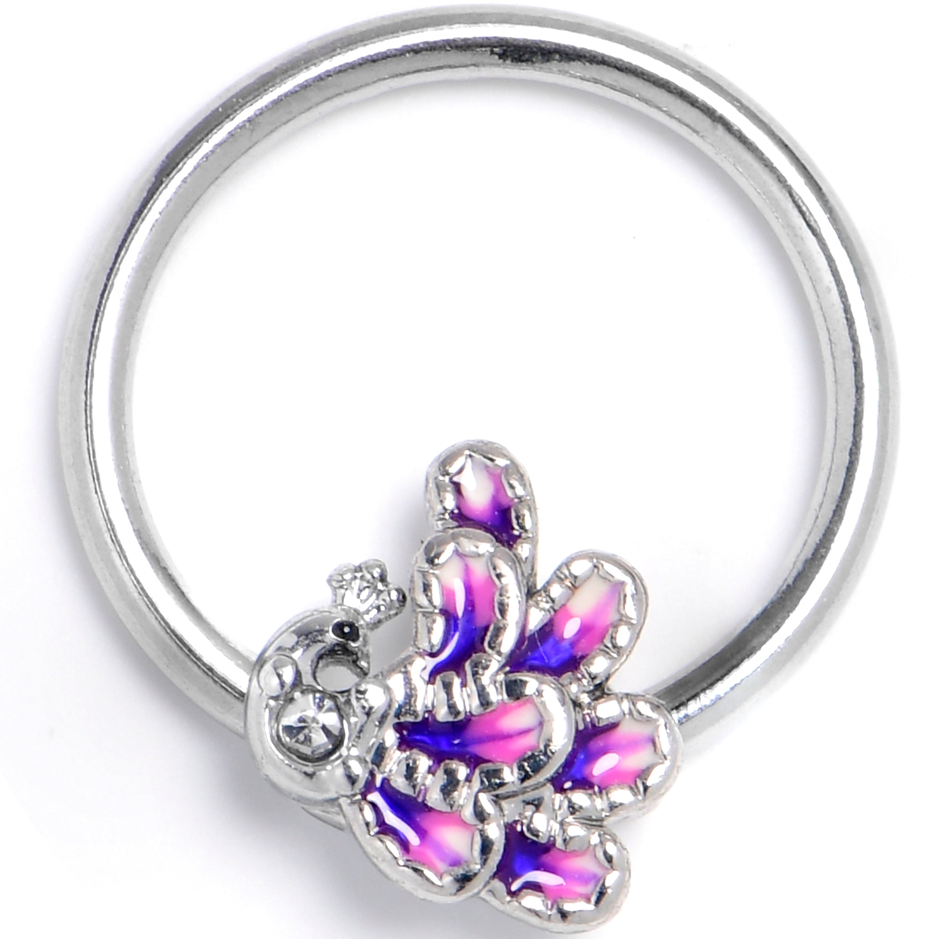 BodyCandy 16G 3/8 Clear Gem Peacock Purple BCR Captive Ring — main product shot