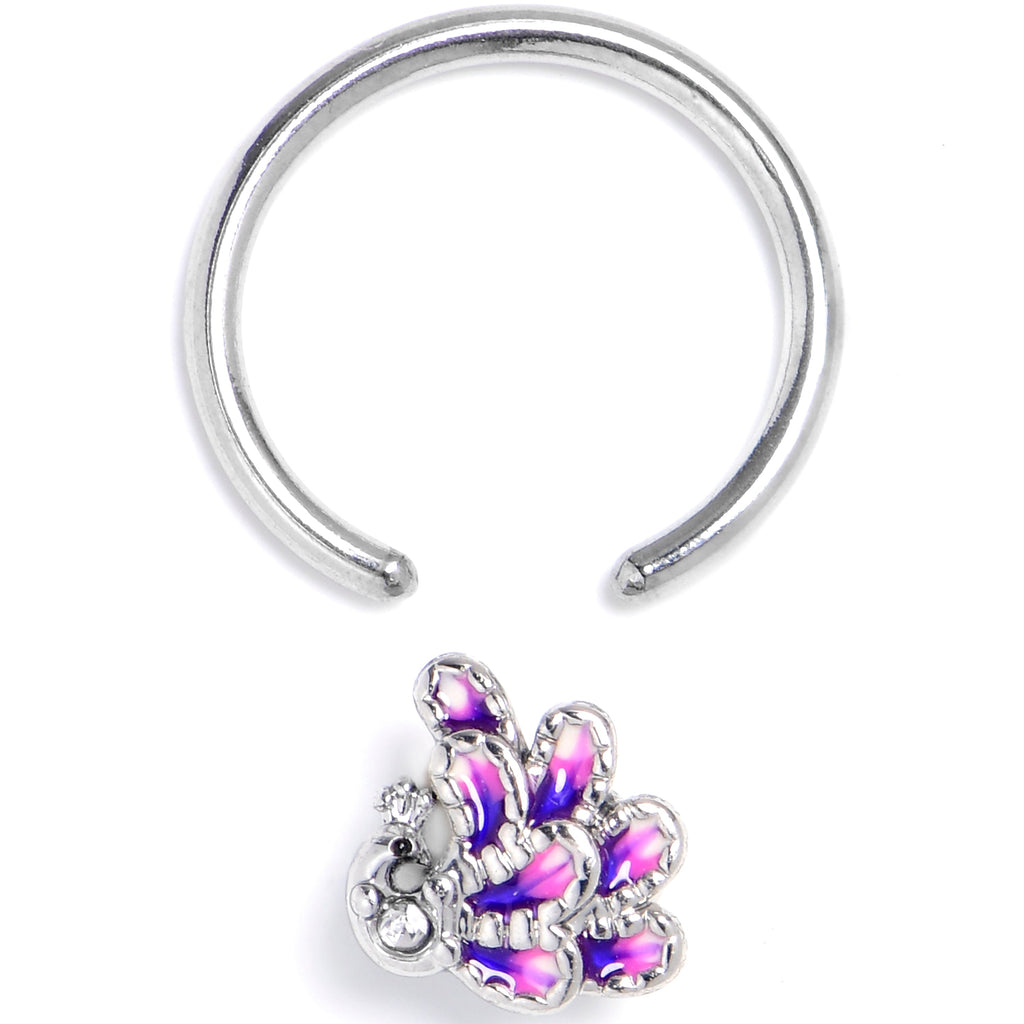 BodyCandy 16G 3/8 Clear Gem Peacock Purple BCR Captive Ring — detail close-up