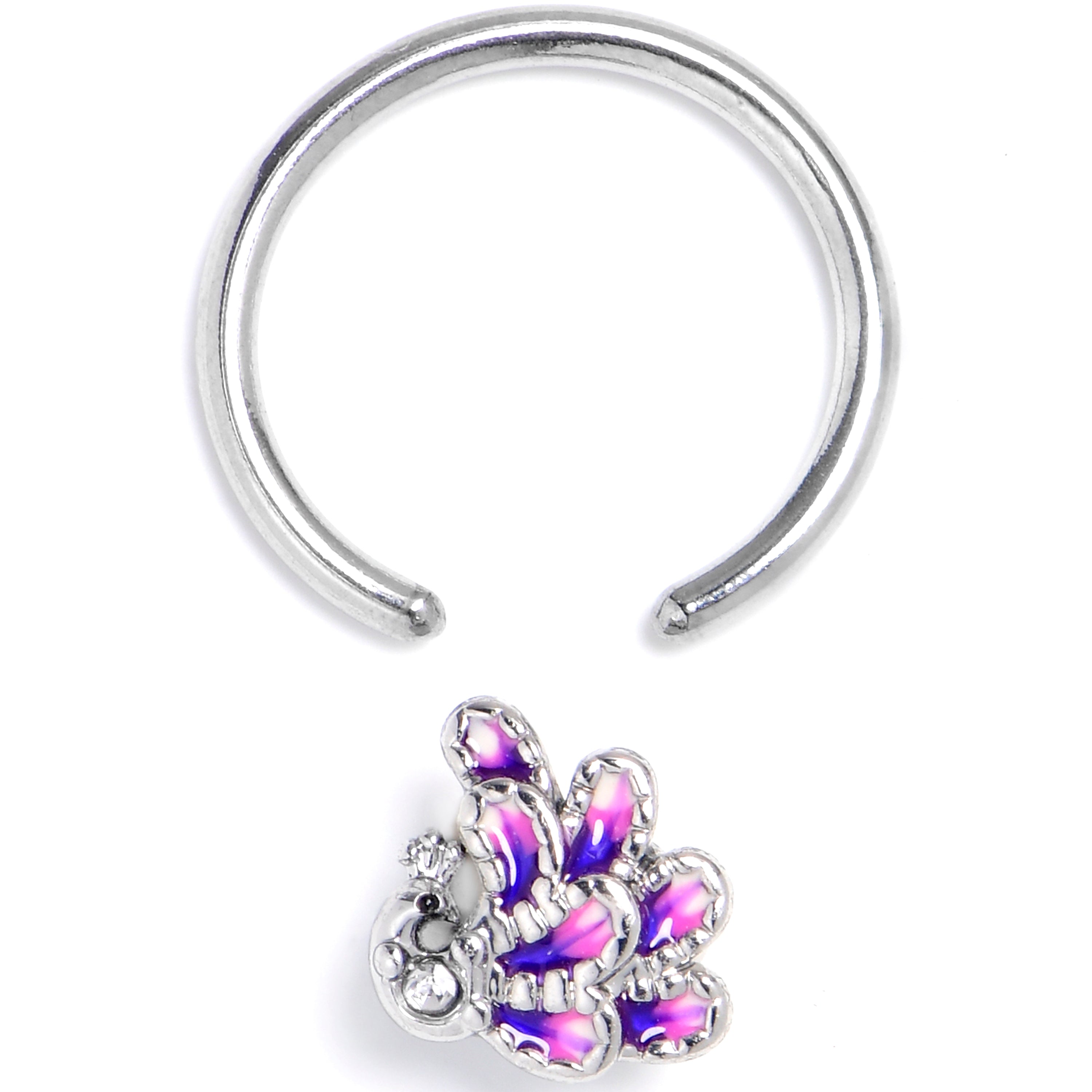 BodyCandy 16G 3/8 Clear Gem Peacock Purple BCR Captive Ring — detail close-up