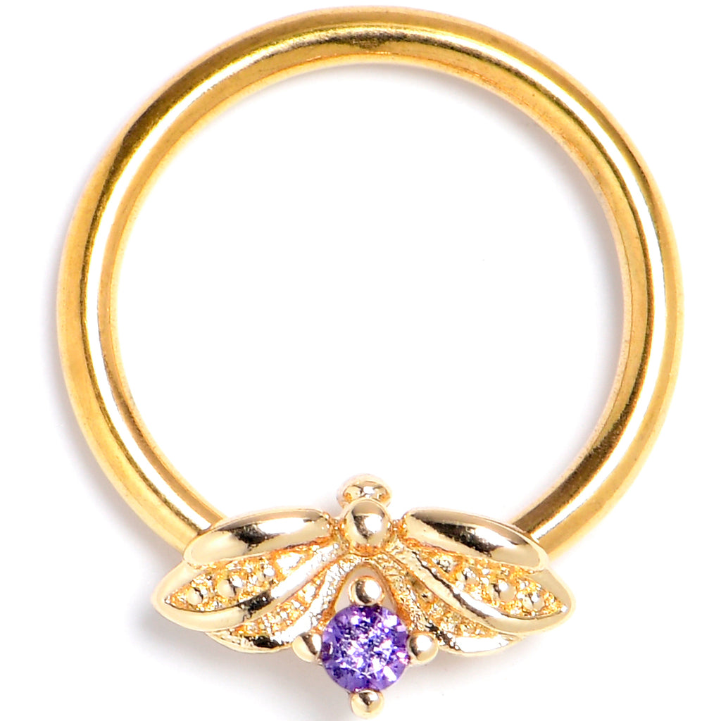 BodyCandy 16G 3/8 Purple Gem Gold Tone Beauty Bug Insect BCR Captive Ring — main product shot