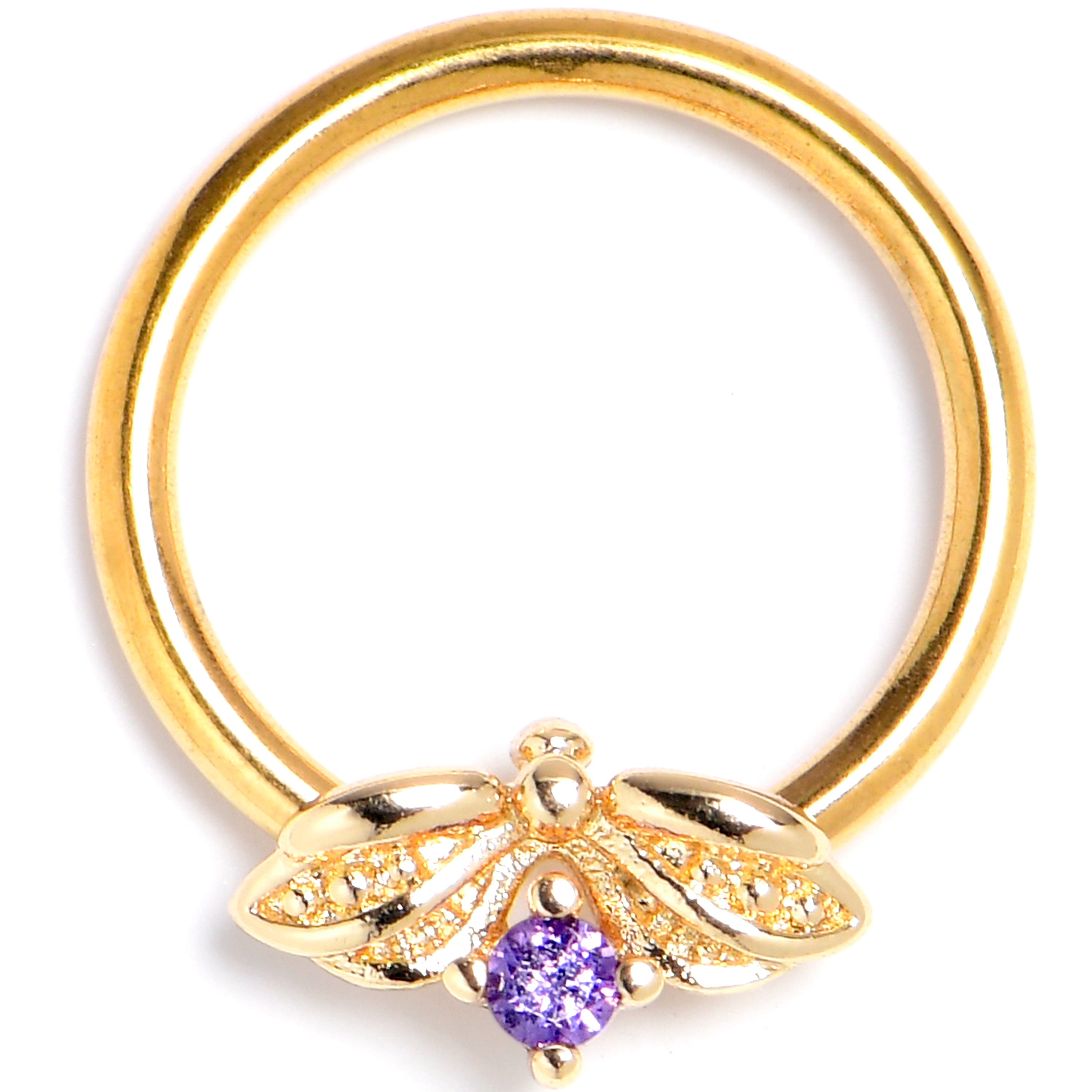 BodyCandy 16G 3/8 Purple Gem Gold Tone Beauty Bug Insect BCR Captive Ring — main product shot
