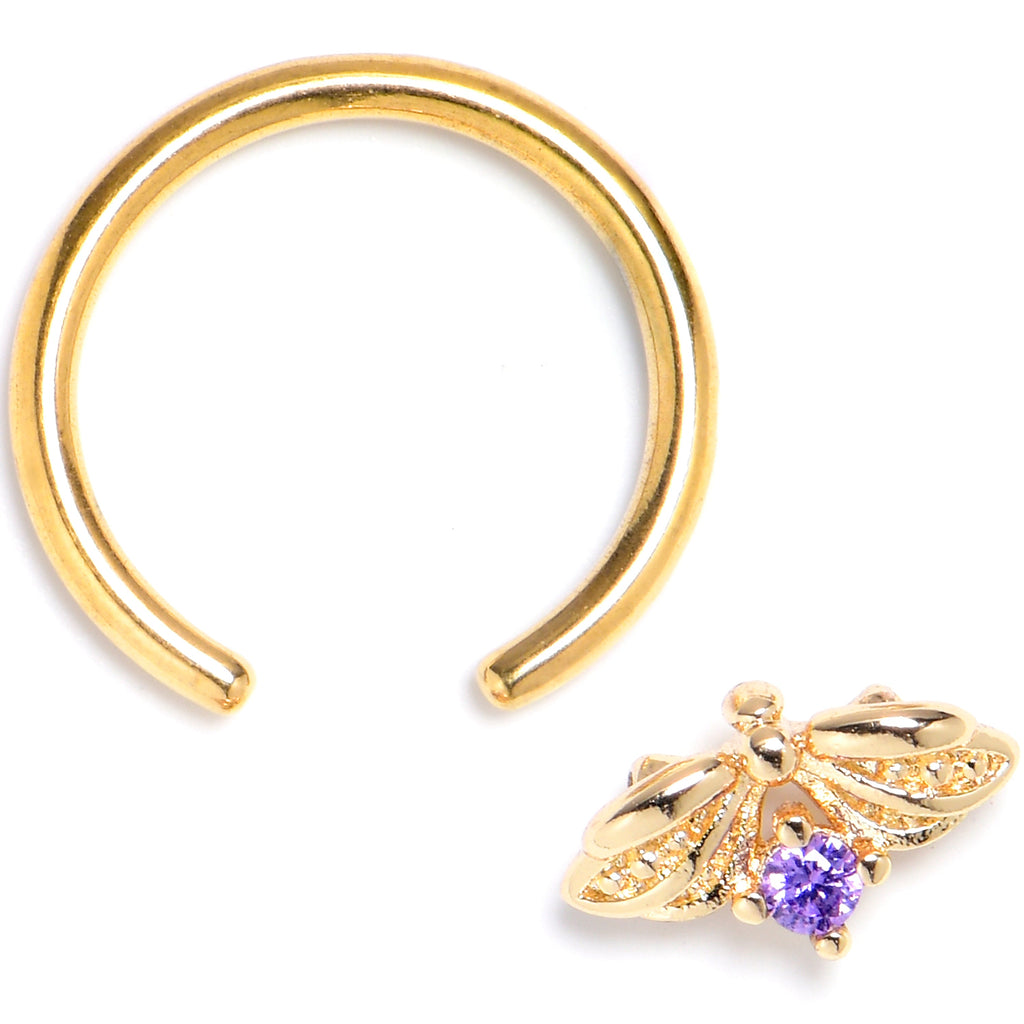 BodyCandy 16G 3/8 Purple Gem Gold Tone Beauty Bug Insect BCR Captive Ring — detail close-up