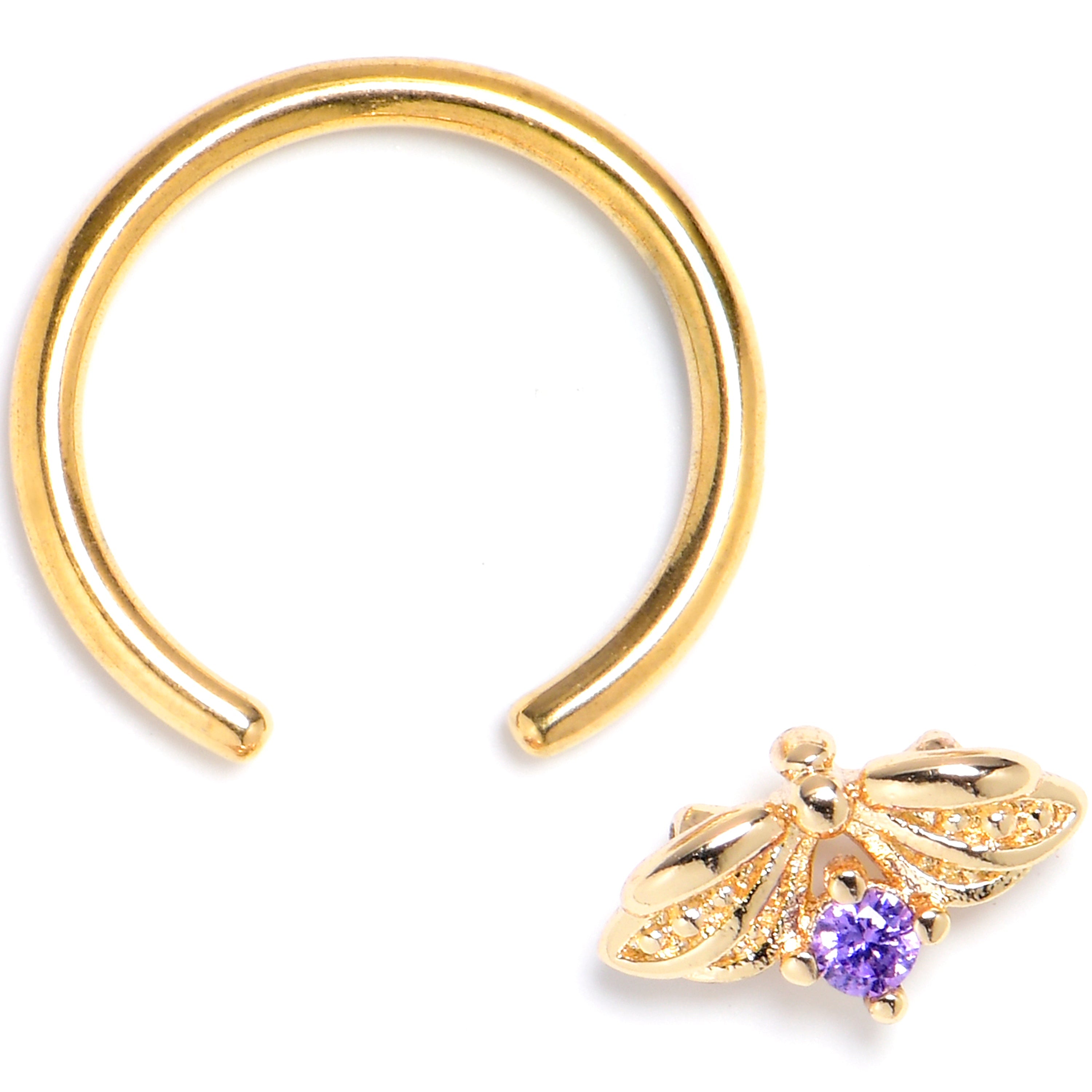 BodyCandy 16G 3/8 Purple Gem Gold Tone Beauty Bug Insect BCR Captive Ring — detail close-up