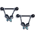 BodyCandy 14G 9/16 Blue CZ Gem Black Night Drama Butterfly Nipple Ring Set — main product shot