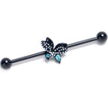 BodyCandy 14G Blue CZ Gem Black Night Drama Butterfly Industrial Barbell 38mm — main product shot