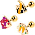 BodyCandy 16G 1/4 Gold Tone Tropical Fish Cartilage Tragus Earring Set of 3 — main product shot