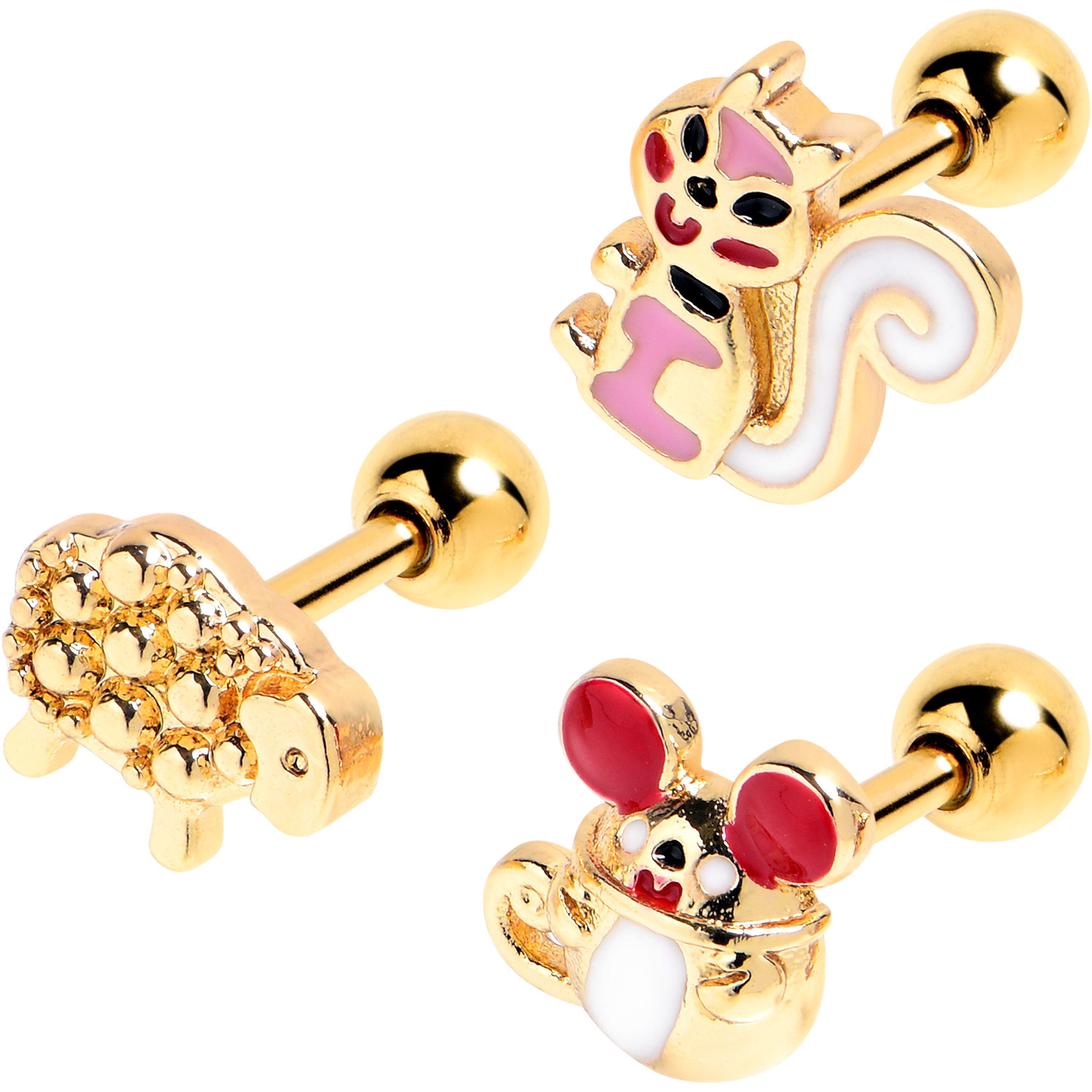 BodyCandy 16G 1/4 Gold Tone Pretty Critters Cartilage Tragus Earring Set of 3 — main product shot