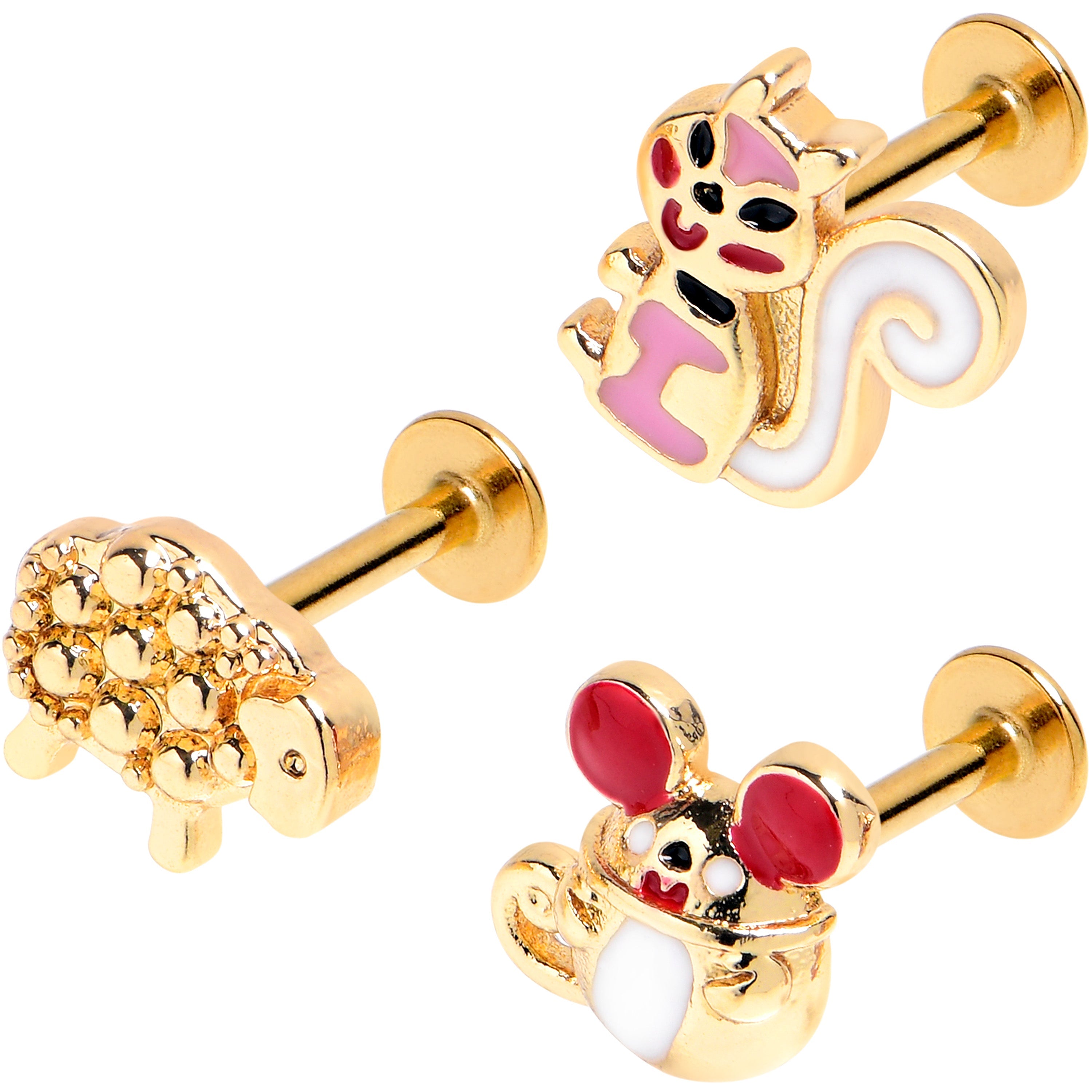 BodyCandy 16G 5/16 Gold Tone Pretty Critters Labret Monroe Tragus Set of 3 — main product shot