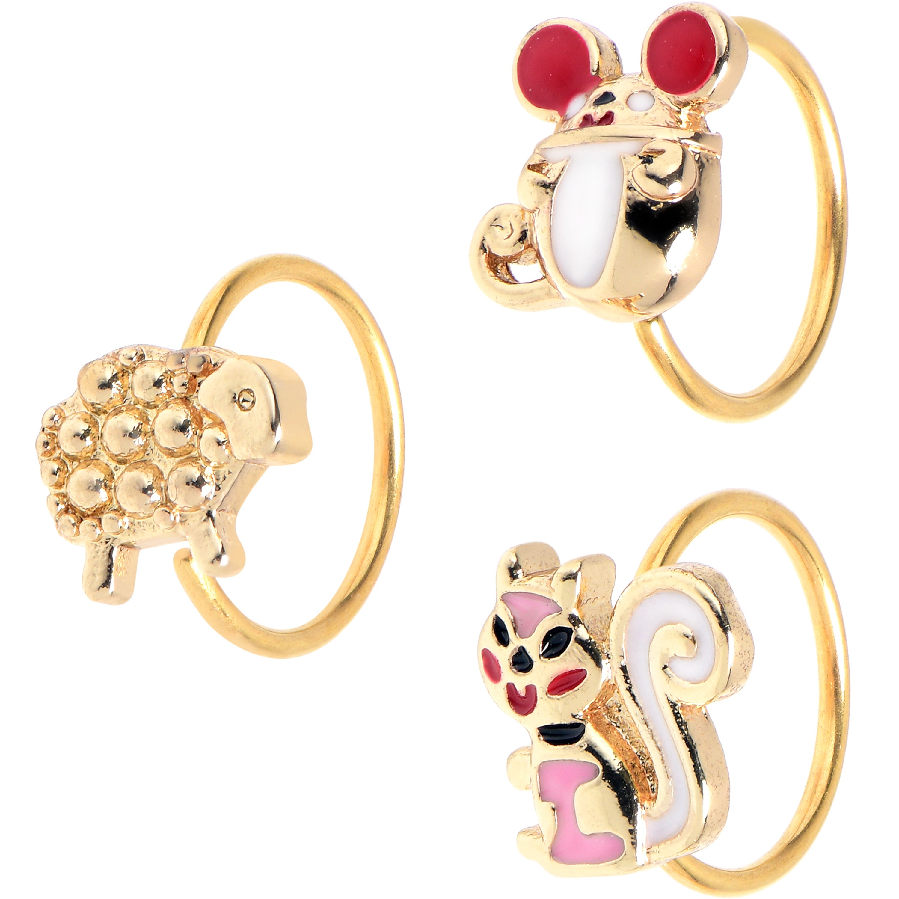 BodyCandy 20G 5/16 Gold Tone Pretty Critters Nose Hoop Set of 3 — main product shot