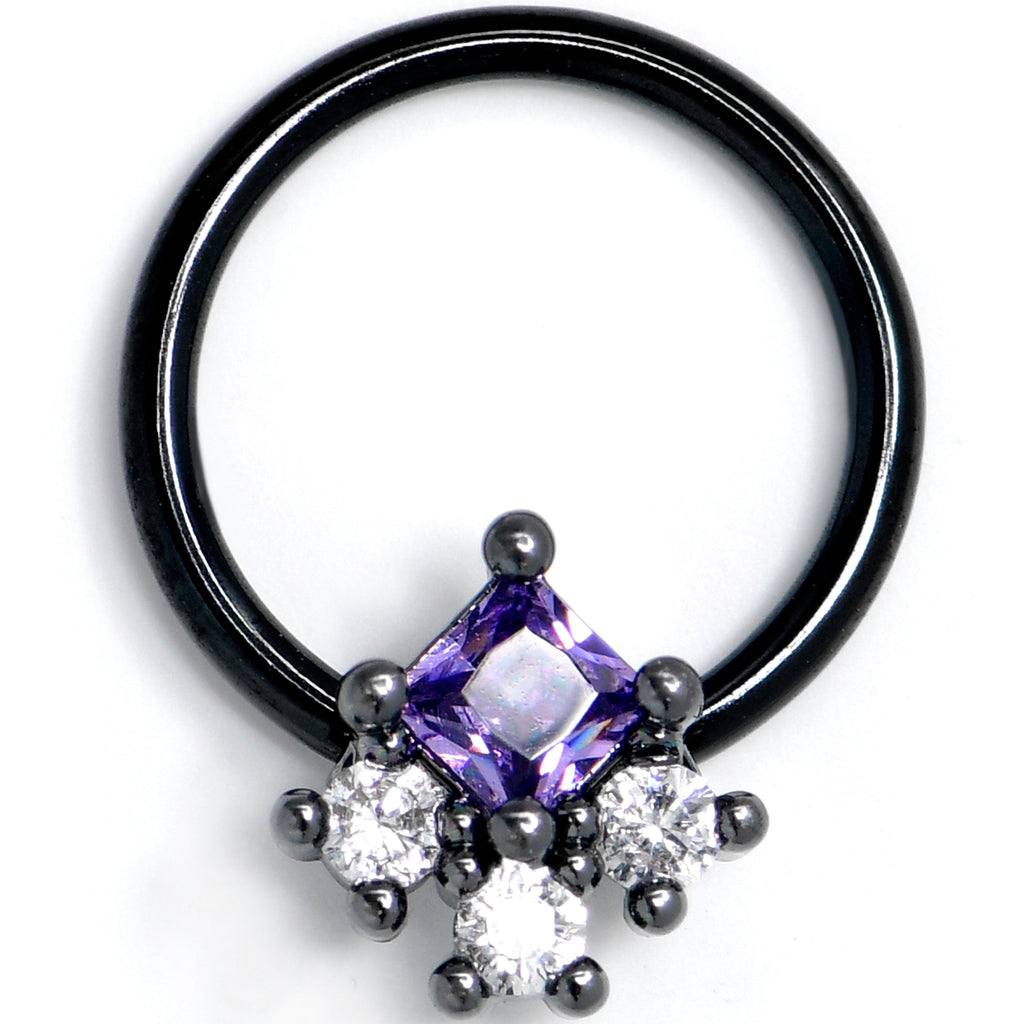 BodyCandy 16G 3/8 Purple CZ Gem Black Rhombus Riot BCR Captive Ring — main product shot