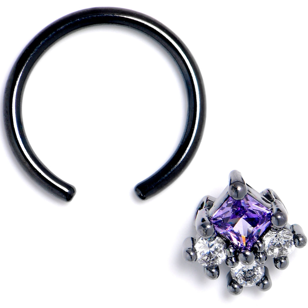 BodyCandy 16G 3/8 Purple CZ Gem Black Rhombus Riot BCR Captive Ring — detail close-up