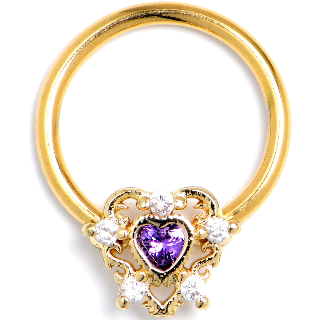 BodyCandy 16G Purple CZ Gem Gold Tone Heart of Love BCR Captive Ring — main product shot