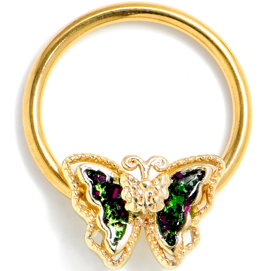 BodyCandy 16G 3/8 Vitrail Gem Gold Tone Classic Butterfly BCR Captive Ring — main product shot