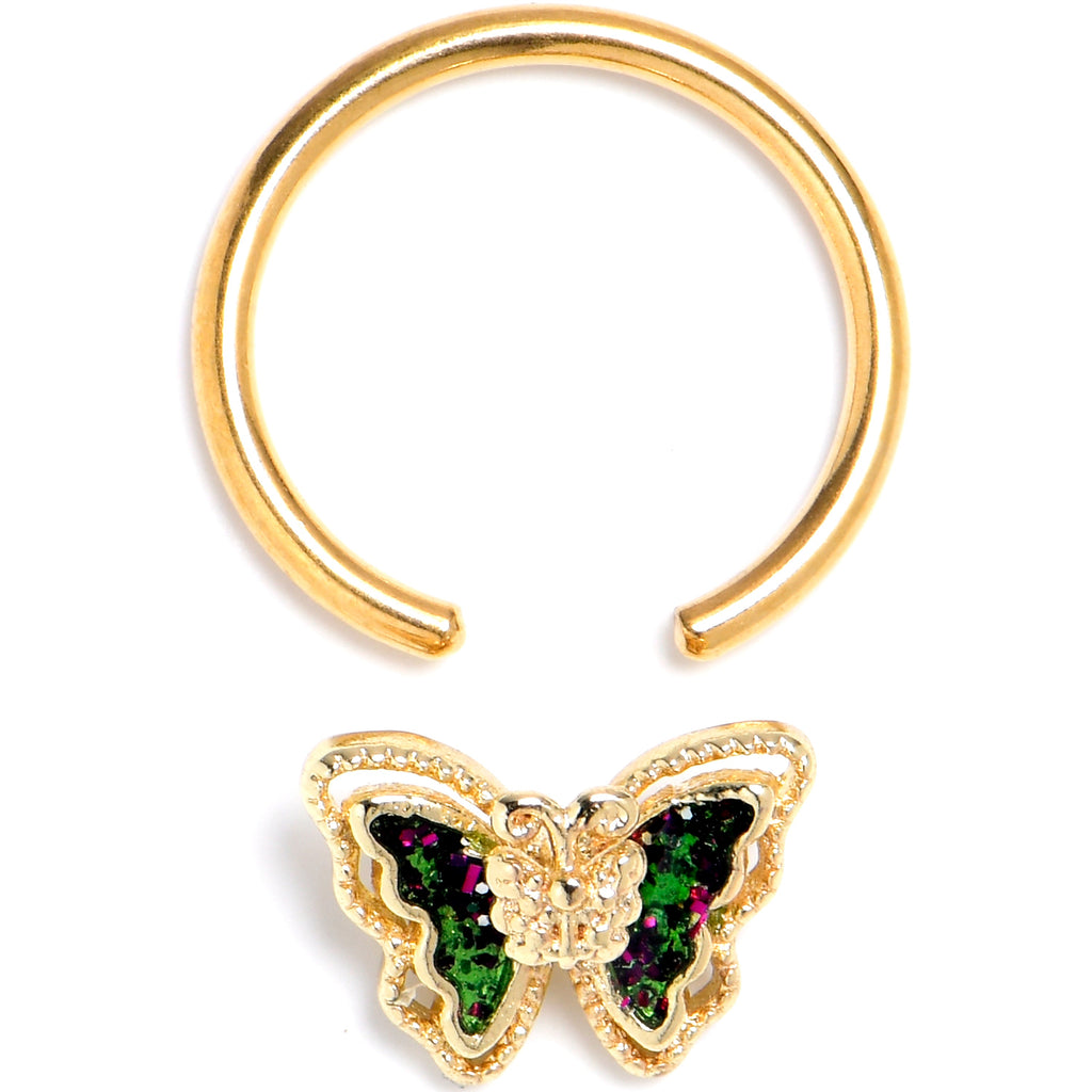 BodyCandy 16G 3/8 Vitrail Gem Gold Tone Classic Butterfly BCR Captive Ring — detail close-up