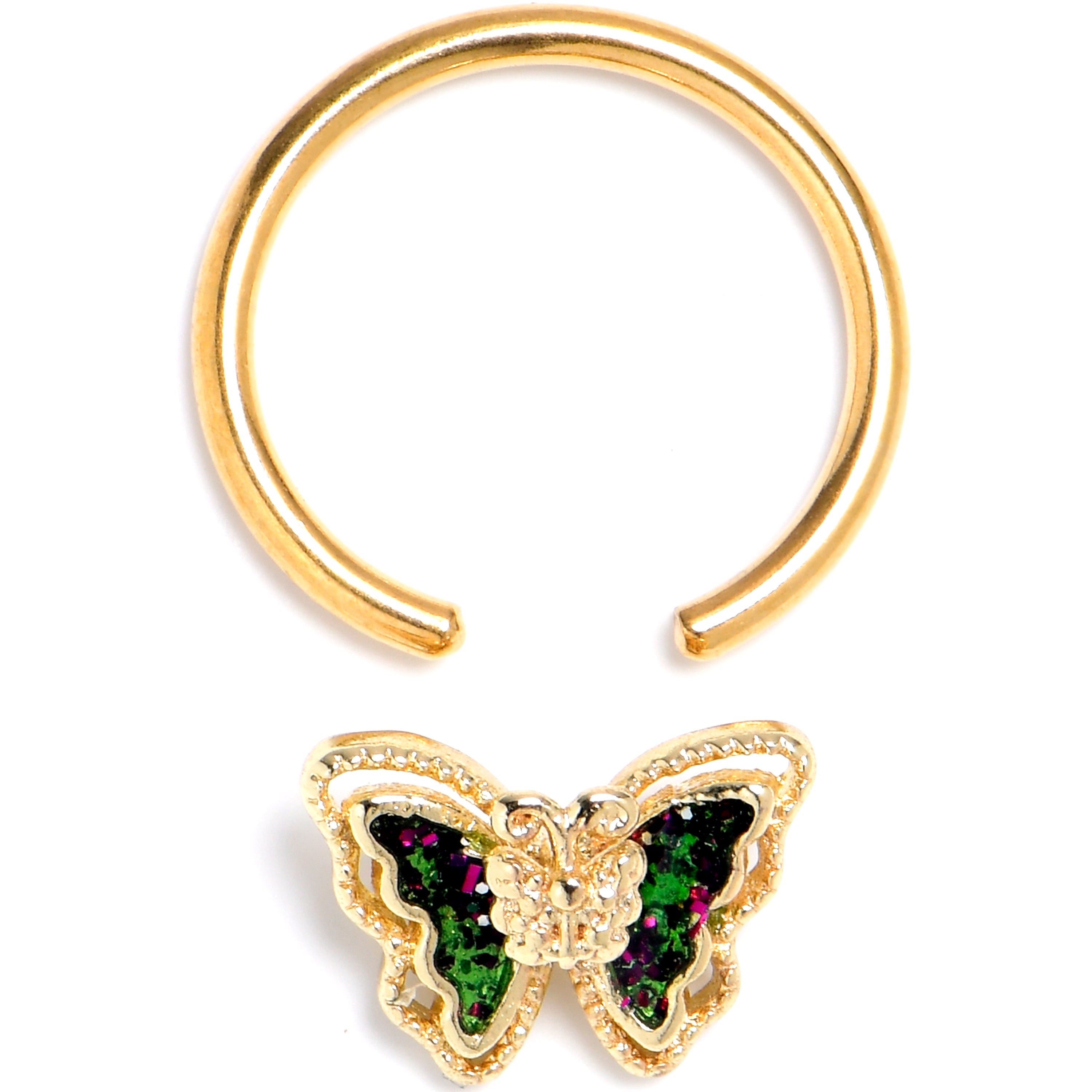 BodyCandy 16G 3/8 Vitrail Gem Gold Tone Classic Butterfly BCR Captive Ring — detail close-up