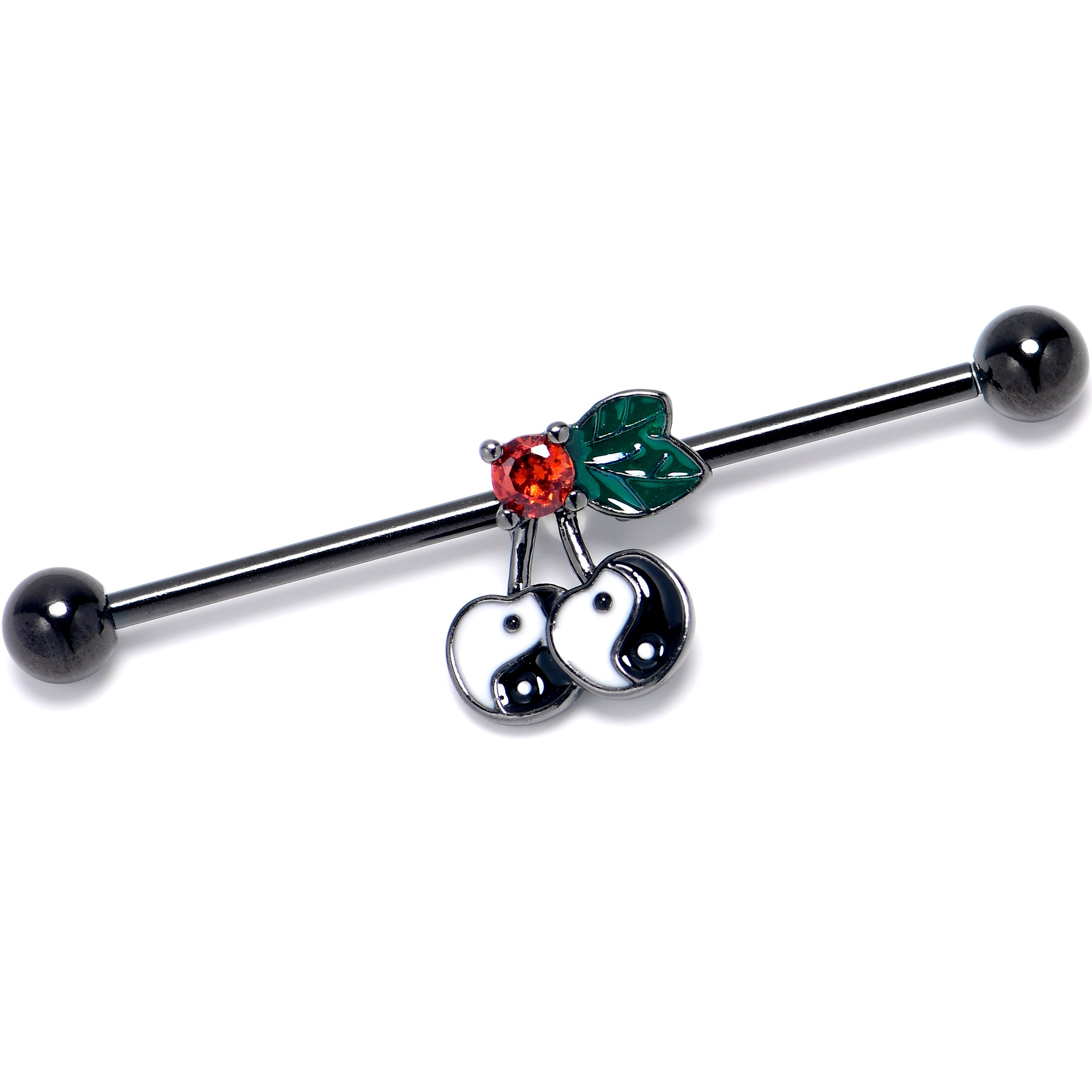 BodyCandy 14G Red CZ Gem Black Yin Yang Cherry Industrial Barbell 38mm — main product shot