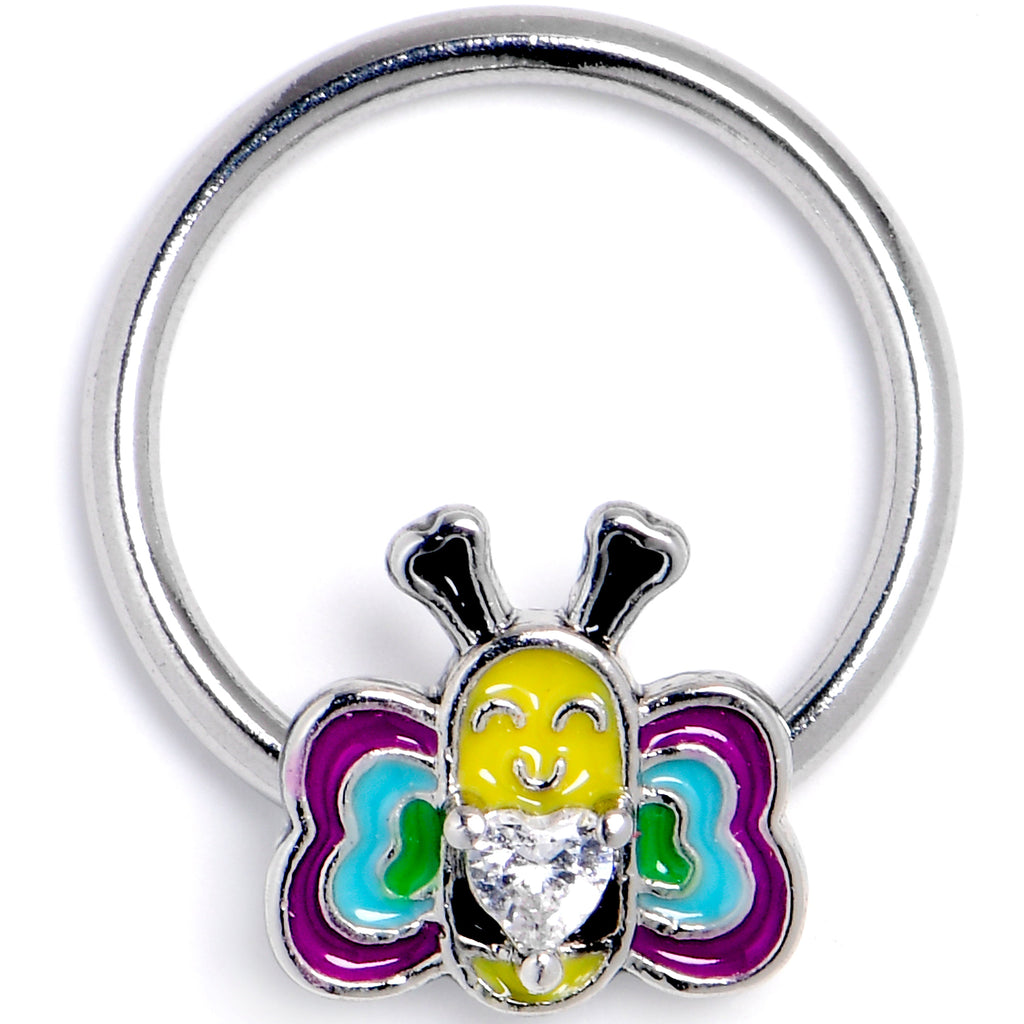 BodyCandy 16G 3/8 Clear CZ Gem Butterfly Love Bug Heart BCR Captive Ring — main product shot
