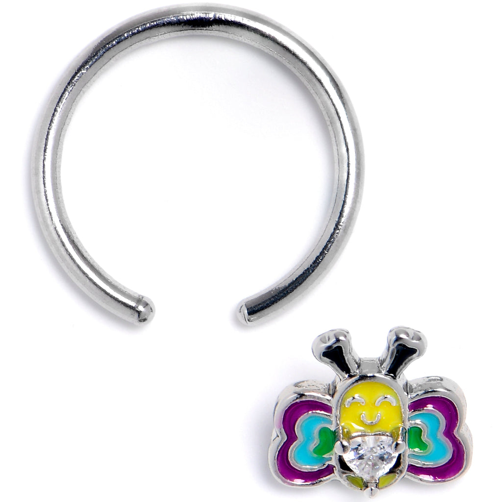 BodyCandy 16G 3/8 Clear CZ Gem Butterfly Love Bug Heart BCR Captive Ring — detail close-up