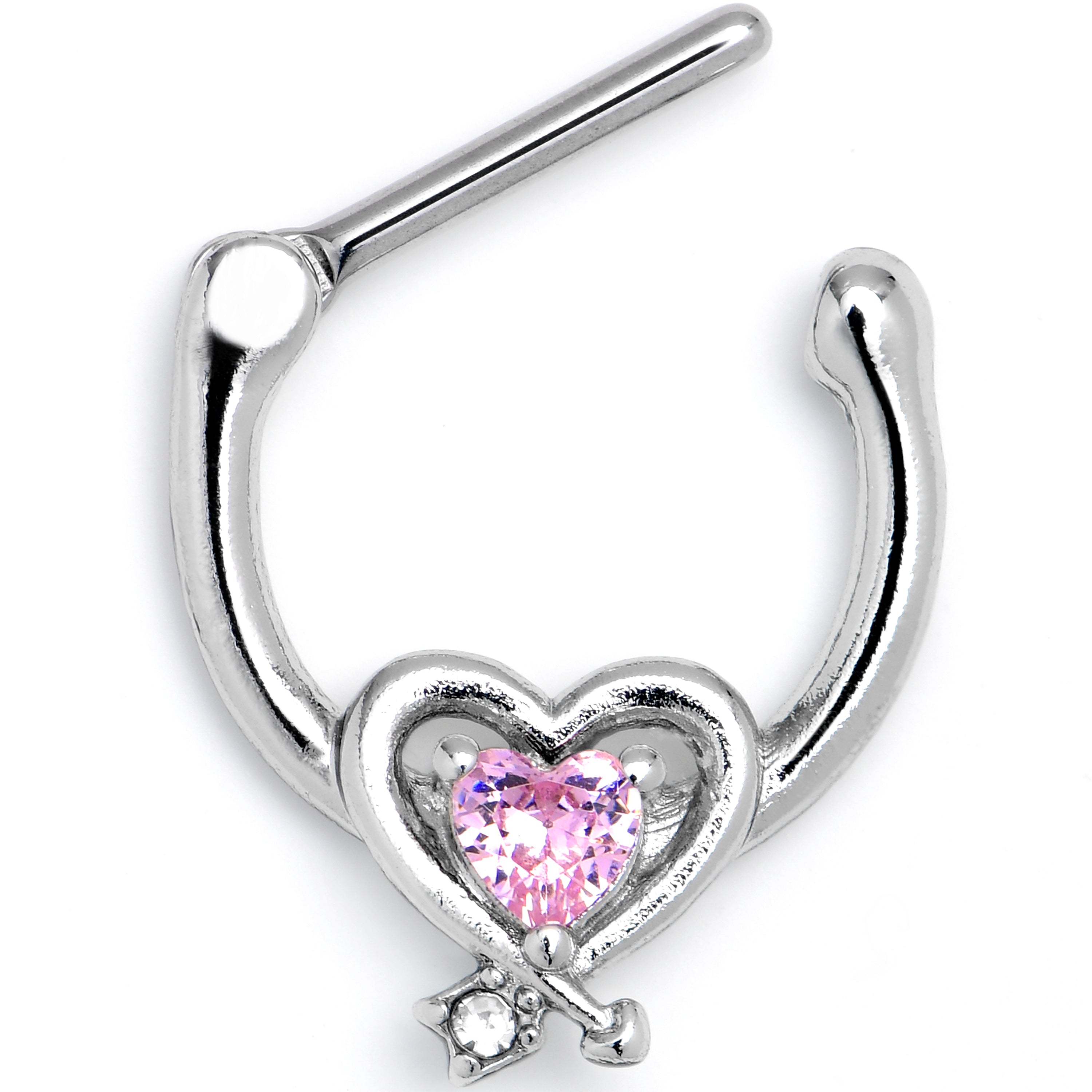 BodyCandy 16G 5/16 Pink CZ Gem Wrapped in Heart Cartilage Clicker — main product shot