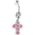 BodyCandy Clear Gem Perfectly Pink Flower Cross Dangle Belly Ring — main product shot