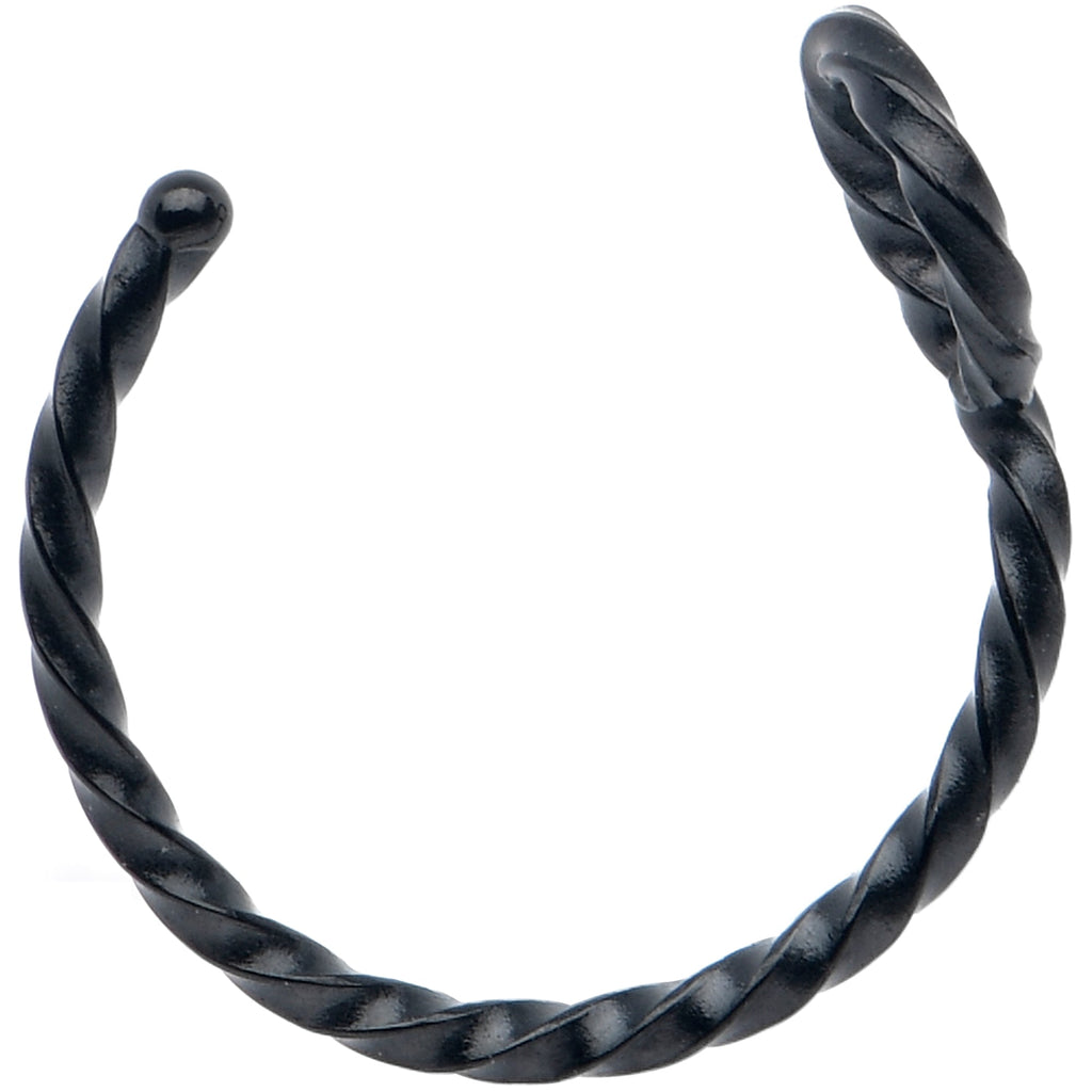 BodyCandy Black Twisted Stainless Steel Clip on Hoop Fake Nose Ring — detail close-up