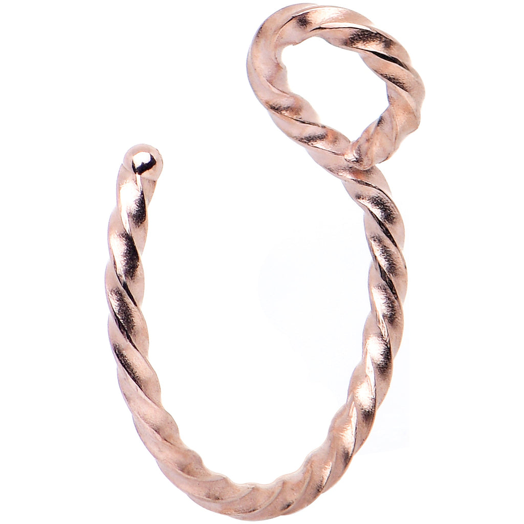 BodyCandy Rose Gold Tone Twisted Stainless Steel Clip on Hoop Fake Nose Ring — main product shot